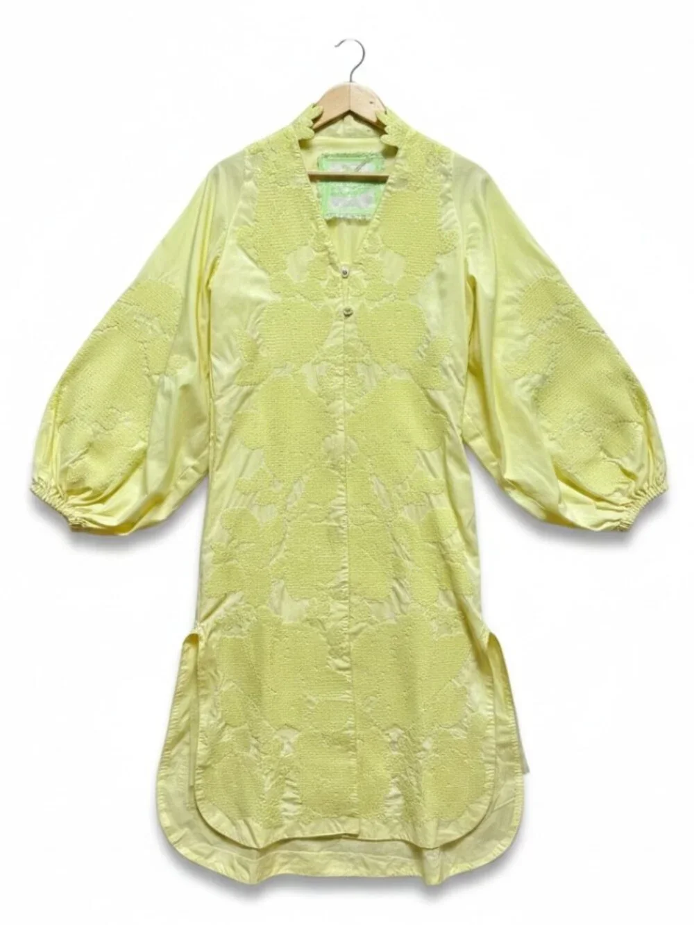 Yuliya Magdych Yellow Caftan Embroidered Roses Muslin Dress Caftan